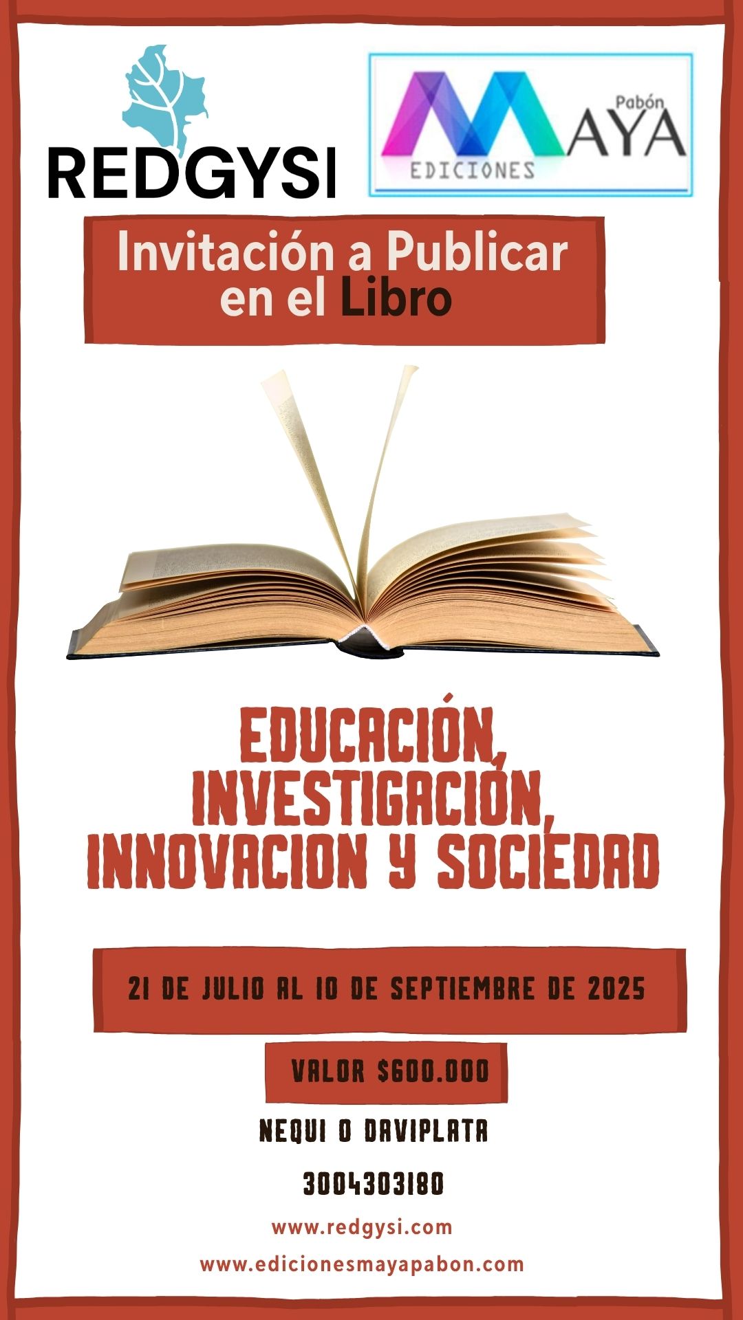 Invitación a Publicar en el Libro - Educación, Investigación, Innovación y Sociedad